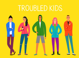 Rebellious and troubled teenagers set.
