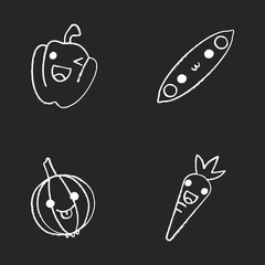 Vegetables cute kawaii chalk characters set