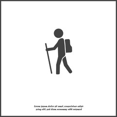 Vector Icon man engaged in hiking on white isolated background.