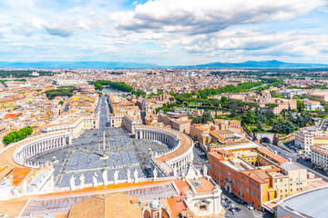 St. Peter's Square and Rome panoramic cityscape. View from dome of St. Peters Basilica