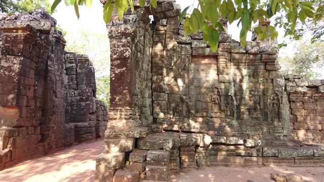  the ruins of the entrance to the temple of TA Prom in Angkor Wat Cambodia .