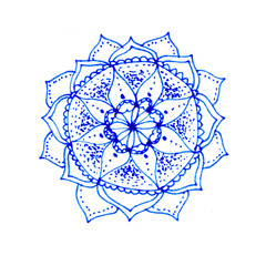 Light aerial bright mandala like a flower or snowflake. Liner hand drawn illustration