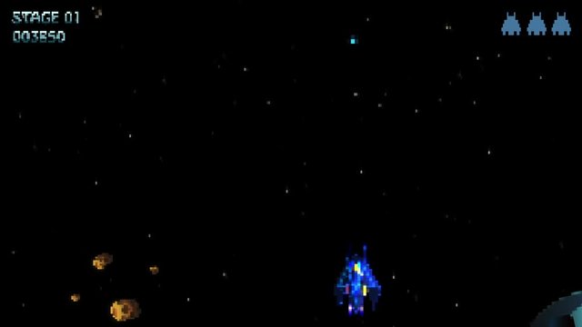 Space War Arcade Machine Video Game 8 Bit Animation Concept. Spaceship in Galaxy. Specially Painted And Animated.
