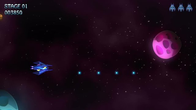 Space War Arcade Machine Video Game Animation Concept. Spaceship in Galaxy. Horizontal Orientation. Specially Painted And Animated. Interface for PC.