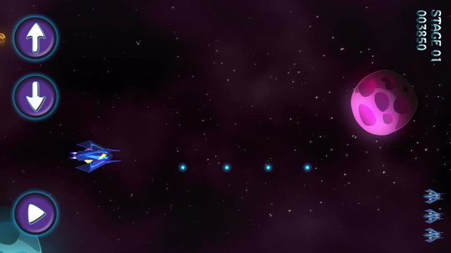 Space War Arcade Machine Video Game Animation Concept. Spaceship in Galaxy. Horizontal Orientation. Specially Painted And Animated. Interface for Smartphone.
