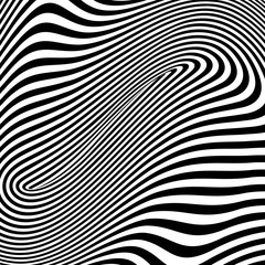 Fototapeta premium Abstract black and white striped background. Geometric pattern with visual distortion effect. Optical illusion. Op art.