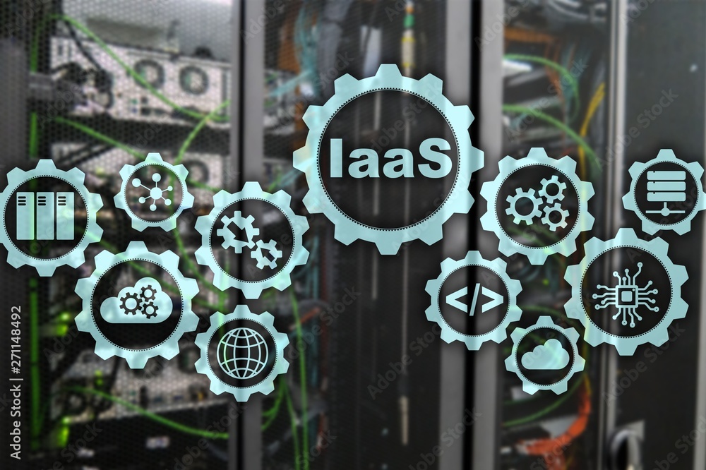 Poster iaas, infrastructure as a service. online internet and networking concept. graph icons on a digital 