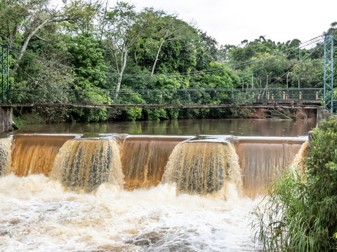 waterfall in Jacare Pepira River in Saltos public Park, in Brotas city