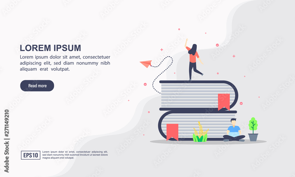 Wall mural landing page template of online education. modern flat design concept of web page design for website
