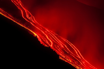 Lava flow of the Volcano Etna during an eruption