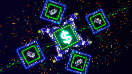 The dollar currency sign on cyber background. United States symbol.