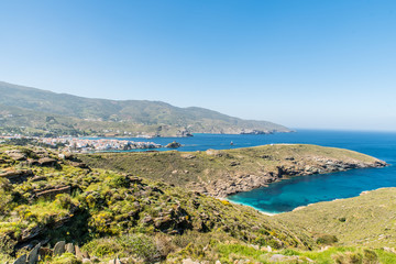 Panorama of Chora of Andros at a beautiful day, Cyclades, Greece
