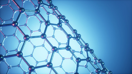 3d Illustration structure of the graphene tube, abstract nanotechnology hexagonal geometric form close-up, concept graphene atomic structure, concept graphene molecular structure. Carbon tube
