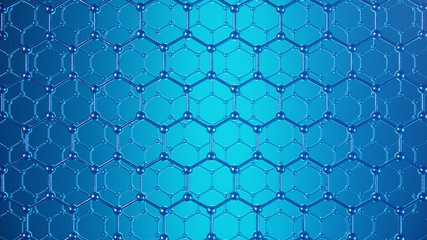 Fototapeta na wymiar 3d Illustration structure of the graphene or carbon surface, abstract nanotechnology hexagonal geometric form close-up, concept graphene atomic structure, concept graphene molecular structure.