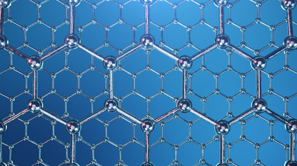 Fototapeta premium 3d Illustration structure of the graphene or carbon surface, abstract nanotechnology hexagonal geometric form close-up, concept graphene atomic structure, concept graphene molecular structure.
