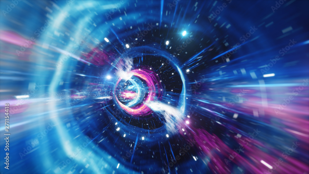 Aufkleber 3d illustration tunnel or wormhole, tunnel that can connect one universe with another. abstract spee