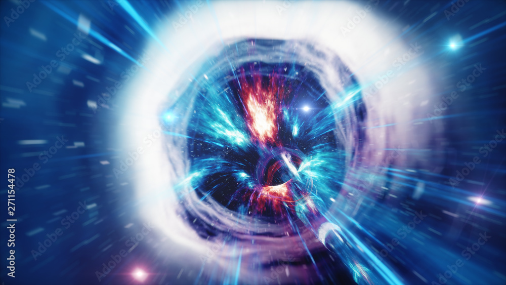 Poster 3d illustration tunnel or wormhole, tunnel that can connect one universe with another. abstract spee
