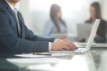 businessman working on laptop at Desk.photo with copy space