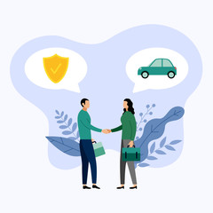 Two people talk about car insurance, vector illustration