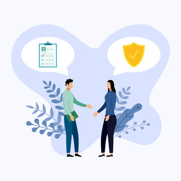 Two people talk about health protection, vector illustration