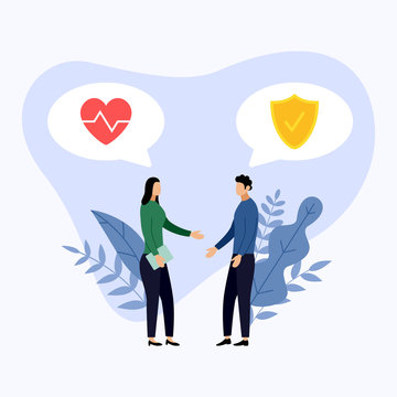 Two people talk about health protection, vector illustration