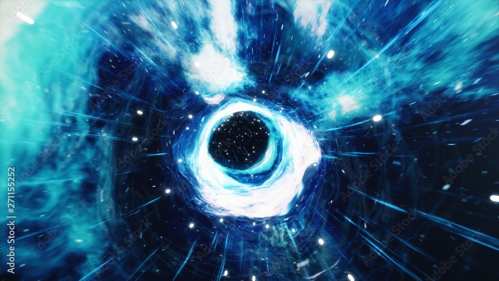 Poster 3d illustration tunnel or wormhole, tunnel that can connect one universe with another. abstract spee