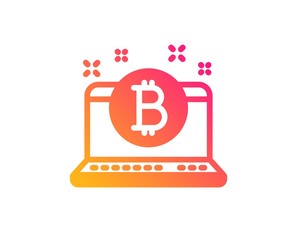 Bitcoin icon. Cryptocurrency coin sign. Crypto laptop symbol. Classic flat style. Gradient bitcoin icon. Vector