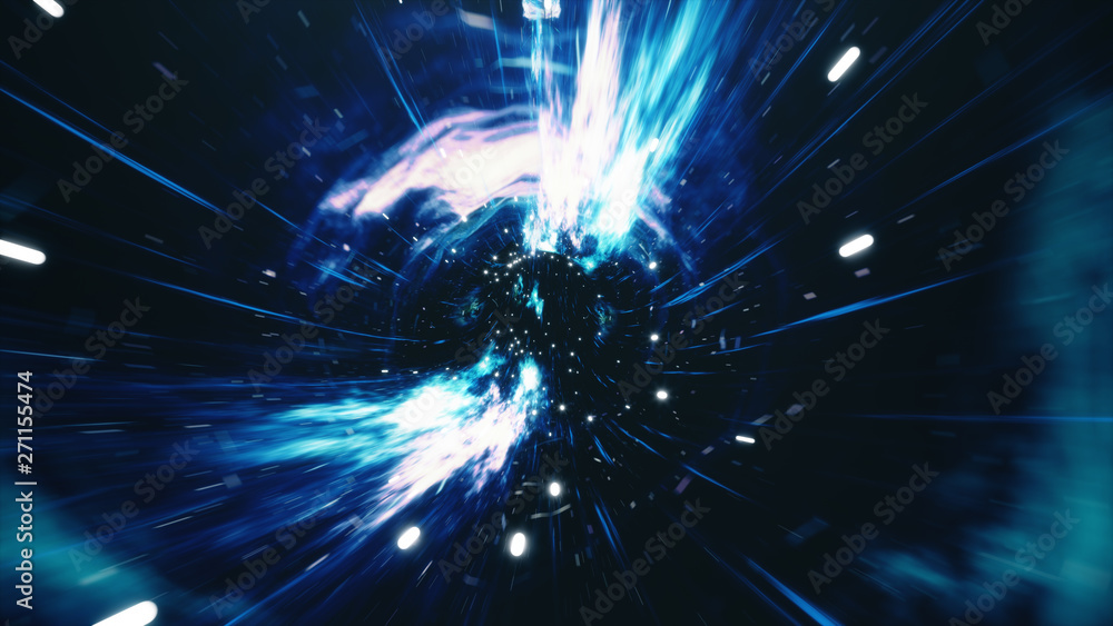 Poster 3d illustration tunnel or wormhole, tunnel that can connect one universe with another. abstract spee