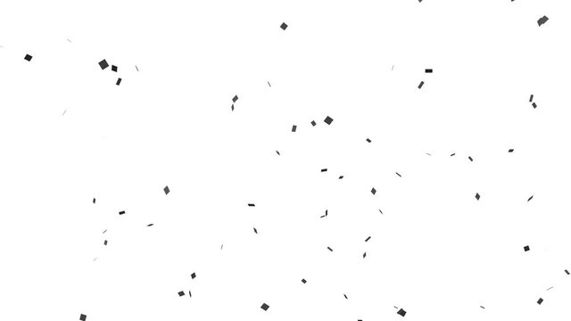 A black balloon appears on the white background below and explodes. Confetti fly away. Alpha channel