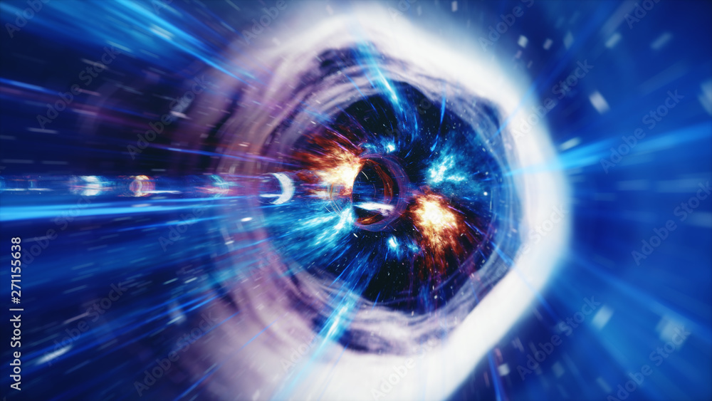 Poster 3d illustration tunnel or wormhole, tunnel that can connect one universe with another. abstract spee