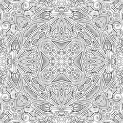Monochrome Seamless Pattern with Floral Ethnic Motifs