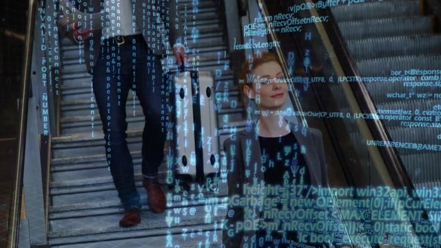 Man and woman going down the stairs