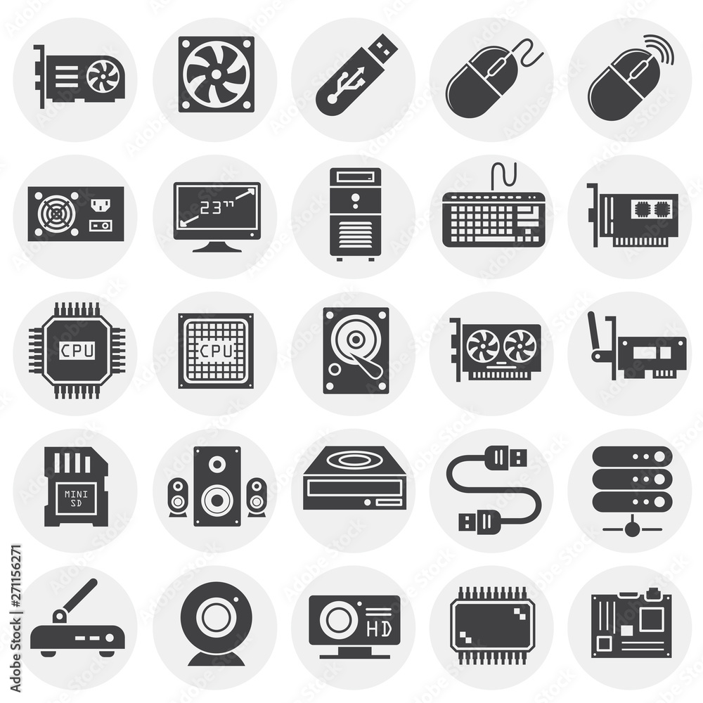 Fototapete computer hardware icons set on background for graphic and web design. simple illustration. internet 
