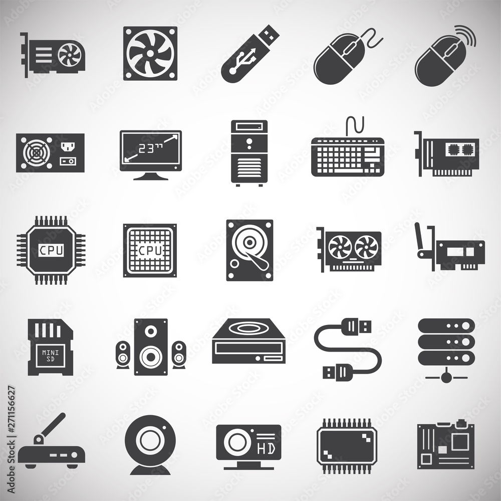 Fototapete Computer hardware icons set on background for graphic and web design. Simple illustration. Internet concept symbol for website button or mobile app.