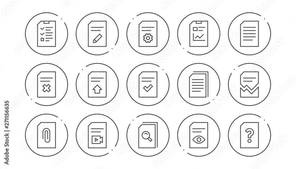 Poster document line icons. report, checklist and download file. read message linear icon set. line buttons