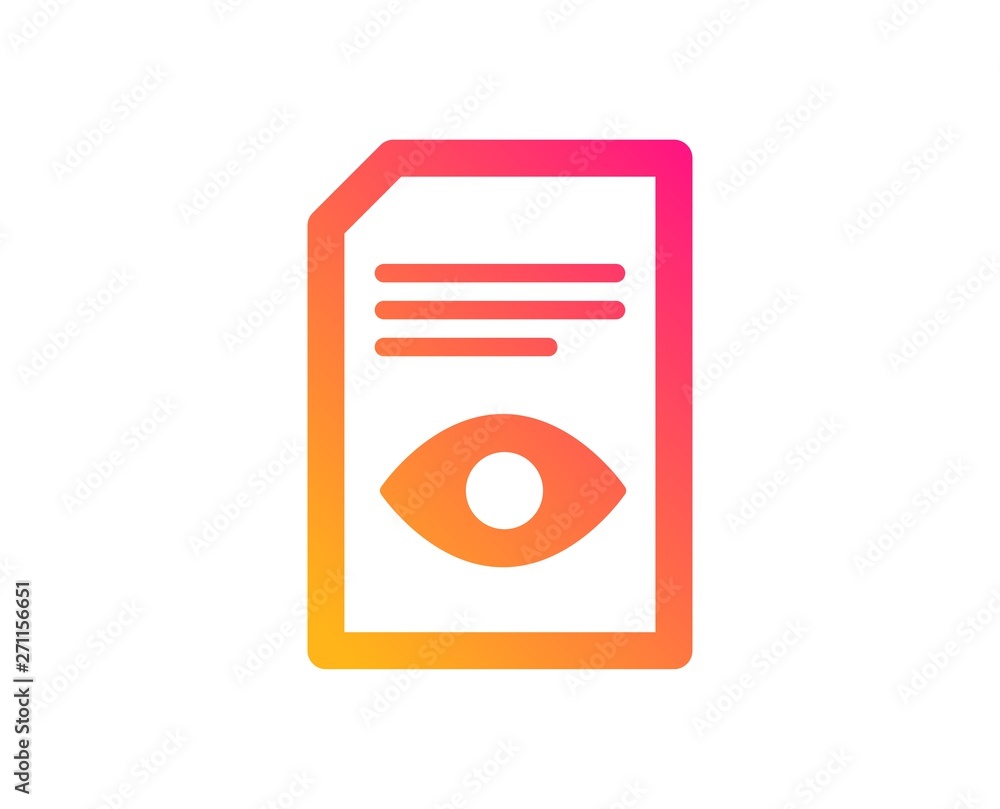 Poster view document icon. open information file sign. paper page with eye concept symbol. classic flat sty