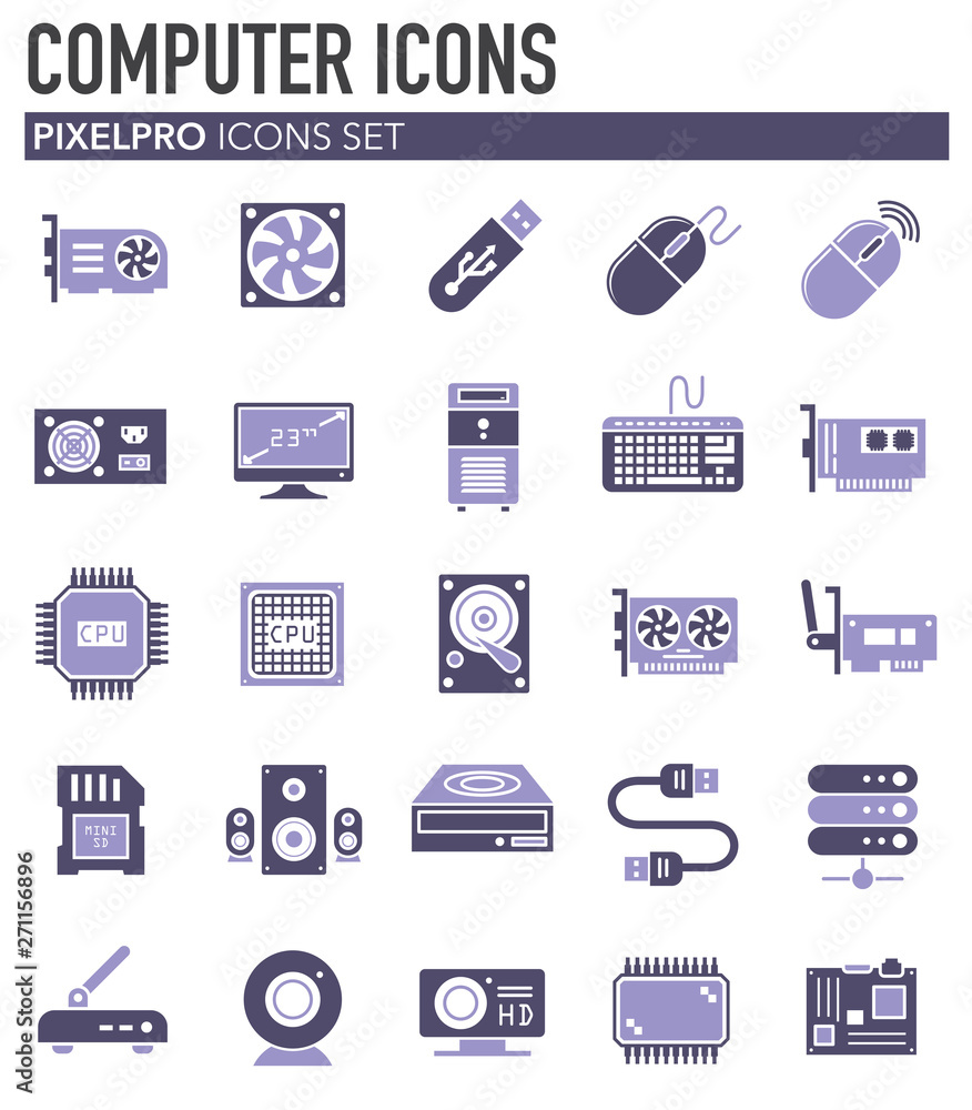 Fototapete computer hardware icons set on background for graphic and web design. simple illustration. internet 