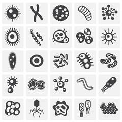 Microbe icons set on background for graphic and web design. Simple illustration. Internet concept symbol for website button or mobile app.