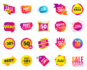 Sale banner. Special offer template tags. Cyber monday sale discount. Black friday shopping icons. Best ultimate offer badge. Super shopping discount icons. Mega banners set vector