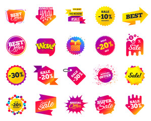 Sale banner. Special offer template tags. Cyber monday sale discount. Black friday shopping icons. Best ultimate offer badge. Super shopping discount icons. Mega banners set vector
