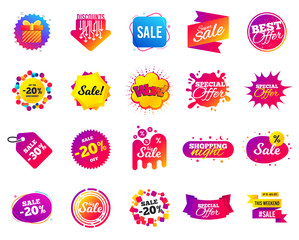 Sale banner. Special offer template tags. Cyber monday sale discount. Black friday shopping icons. Best ultimate offer badge. Super shopping discount icons. Mega banners set vector