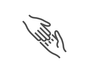 Helping hand line icon. Give gesture sign. Charity palm symbol. Quality design element. Linear style helping hand icon. Editable stroke. Vector