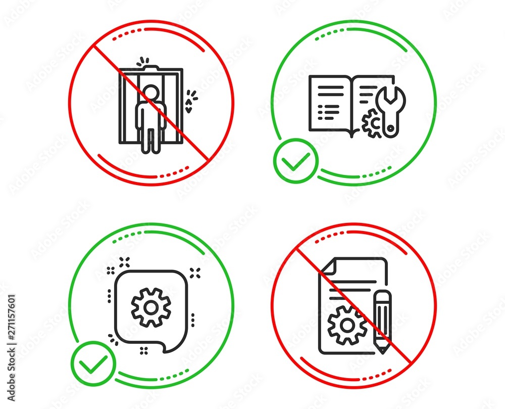 Poster do or stop. engineering documentation, elevator and cogwheel icons simple set. documentation sign. m