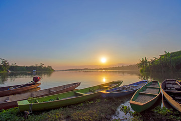 Fototapeta na wymiar Beautiful sunsets on the banks of the river Indonesia in Java