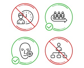 Do or Stop. Problem skin, Queue and Working hours icons simple set. Management sign. Facial care, People waiting, Project deadline. Agent. People set. Line problem skin do icon. Prohibited ban stop