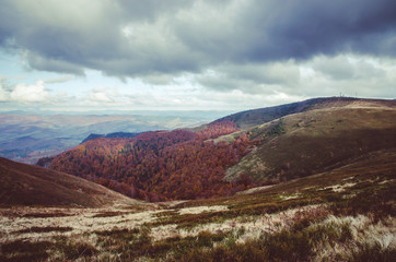 Autumn mountains in cloudly day