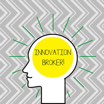 Text sign showing Innovation Broker. Business photo text help to mobilise innovations and identify opportunities Outline Silhouette Human Head Surrounded by Light Rays Blank Text Space