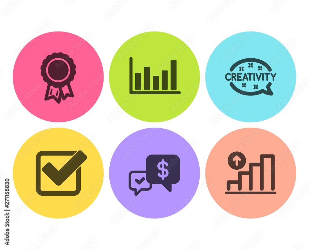 Poster payment received, creativity and checkbox icons simple set. success, column chart and graph chart si