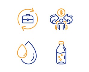 Human resources, Oil drop and Sharing economy icons simple set. Water bottle sign. Job recruitment, Serum, Share. Soda drink. Linear human resources icon. Colorful design set. Vector