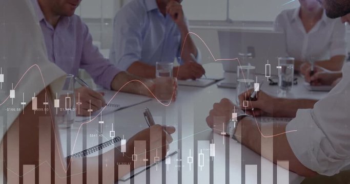 Table meeting in an office and graphs 4k